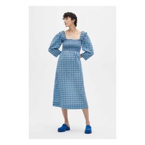 NWT Ganni Organic Cotton Seersucker Checkered Dress (Size 38)